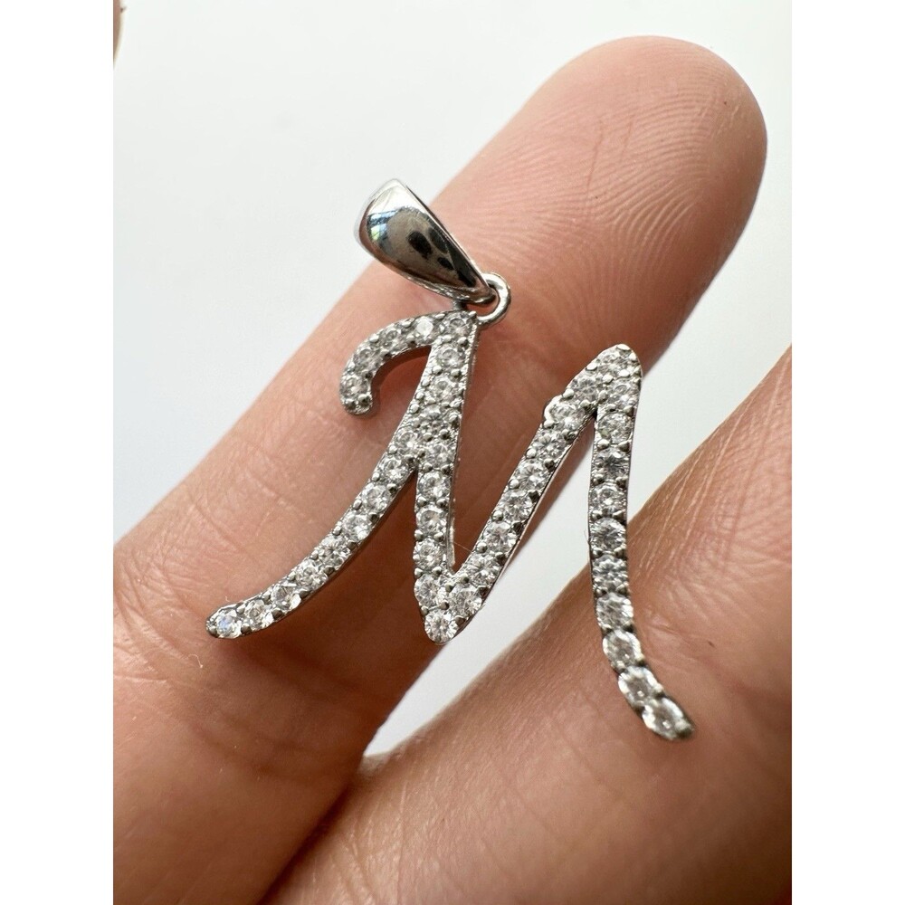 Platinum Over Sterling Silver Initial M Charm Pendant